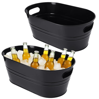 2 PCS Galvanized Tub Ice Bucket Set with Handles - 3.5 Gallon Galvanized Bucket Beverage Tubs for Parties, Large Metal Drink Ice Buckets for Beer, Wine, Cocktails & Outdoor Events