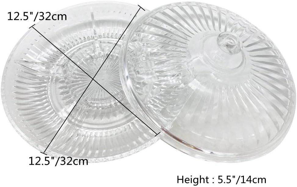 Creative Acrylic Multifunctional Party Snack Tray with Lid,Serving Dishes for Dried Fruits Nuts Candies Fruits,6-Compartment (Round)