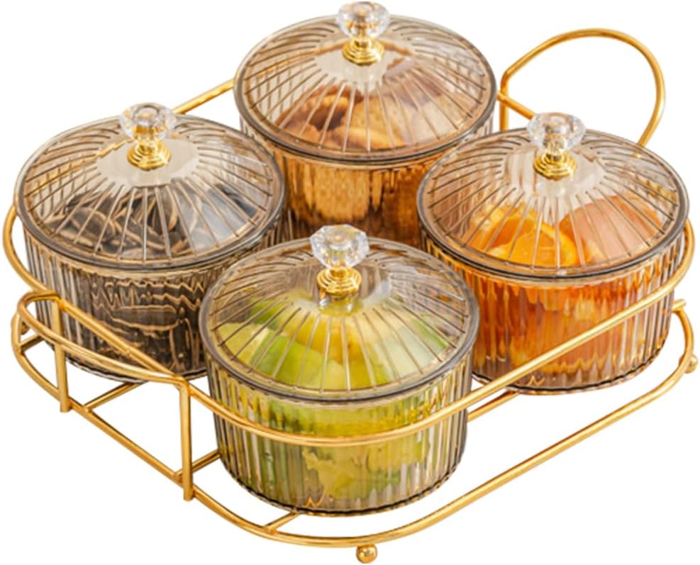 Plastic Snackle Box Container Snack Organizer and Fruit Platter with Lids and Metal Rack Divided Serving Bowl for Nuts Candy Dry Fruits (6 Bowls)