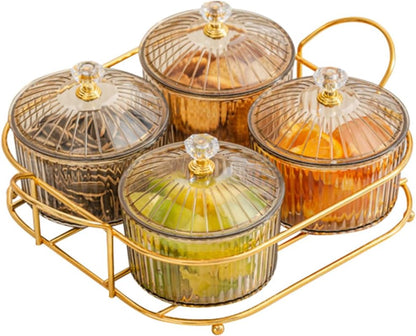 Plastic Snackle Box Container Snack Organizer and Fruit Platter with Lids and Metal Rack Divided Serving Bowl for Nuts Candy Dry Fruits (6 Bowls)