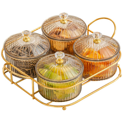 Plastic Snackle Box Container Snack Organizer and Fruit Platter with Lids and Metal Rack Divided Serving Bowl for Nuts Candy Dry Fruits (6 Bowls)