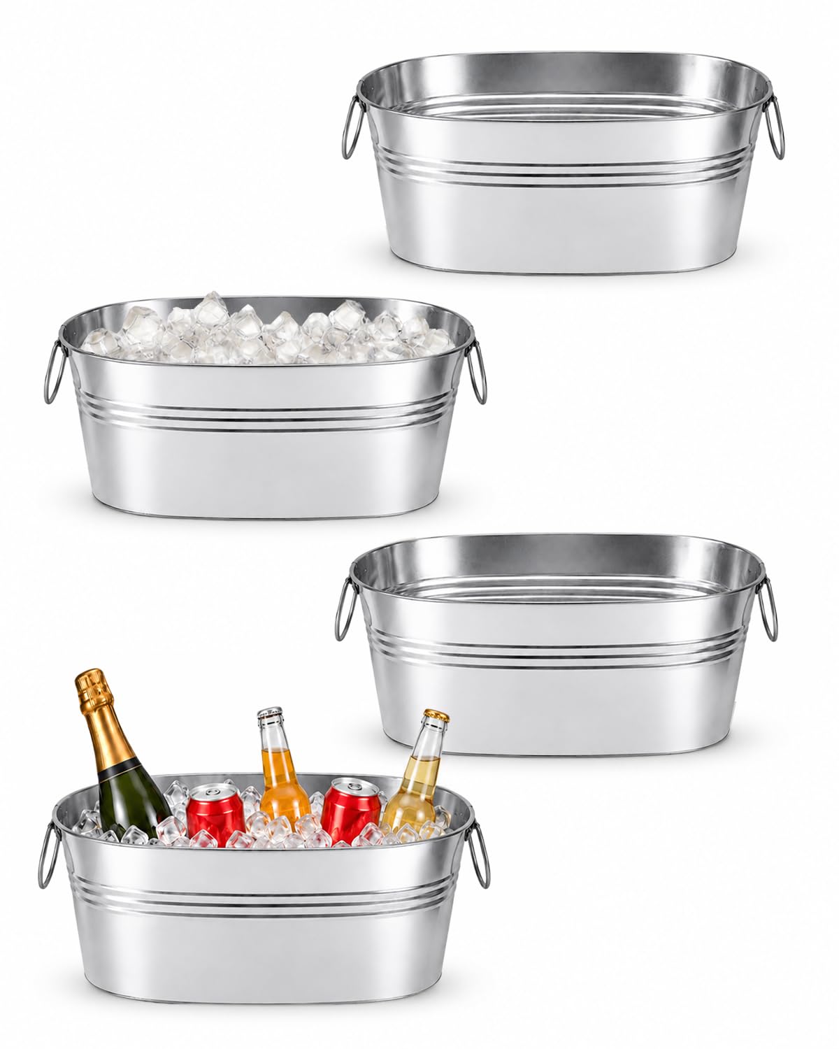 2 Pack 2.5 Gallon Galvanized Ice Buckets with Handles, White