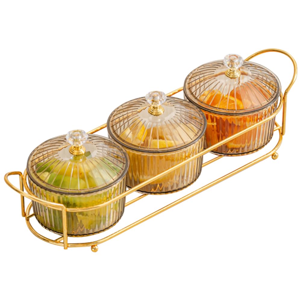 Plastic Snackle Box Container Snack Organizer and Fruit Platter with Lids and Metal Rack Divided Serving Bowl for Nuts Candy Dry Fruits (6 Bowls)