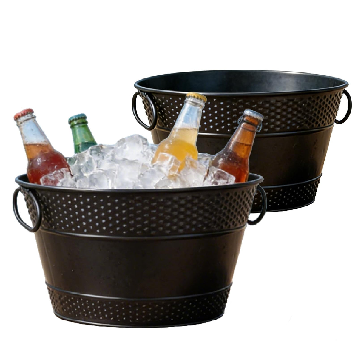Beverage Tub Large Ice Bucket for Party, Thick Metal Galvanized Tub Drink Buckets, Beverage Bucket with Handles, Drink Bucket for Indoor & Outdoor Parties (1PC Black)
