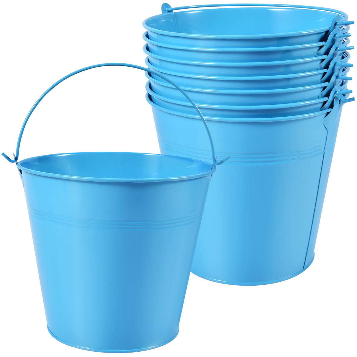 OBTANIM 7 Pack White Metal Buckets with Handle Galvanized Ice Pails for Plants, Succulents, Party Favors Organizing, Rustic Home Decor or Classrooms Pencil Storage (9.1 x 6.7 inch)