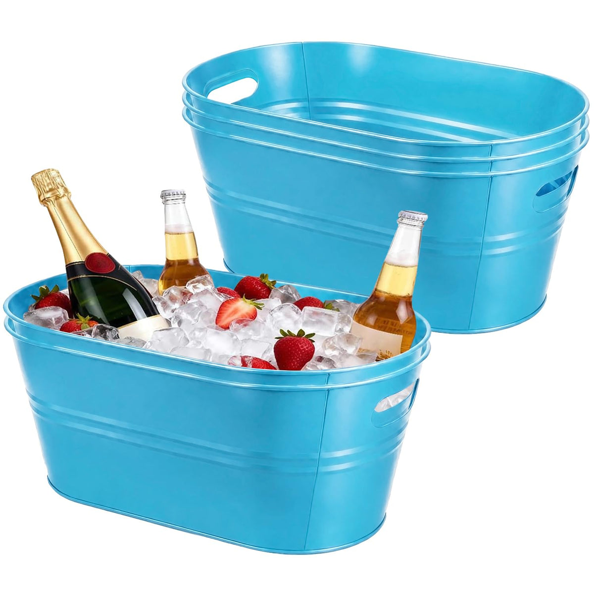 OBTANIM 3 Pack 4 Gallon Galvanized Ice Buckets Metal Champagne Drink Cooler Ice Tub with Carry Handles for Beer Cocktails Wine Beverage Home Parties Bar Cooling Supplies (Silvery)