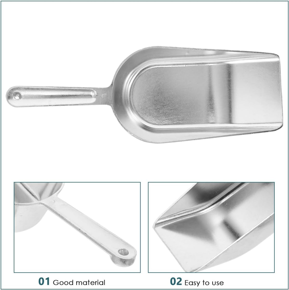 PRETYZOOM Ice Scoop for Freezer Metal Cube Shovel Grain Flour Food Machine Kitchen Bar Restaurant Dessert Shop 12x4.25x3.14 Inches Stainless Steel Utility Scoopers