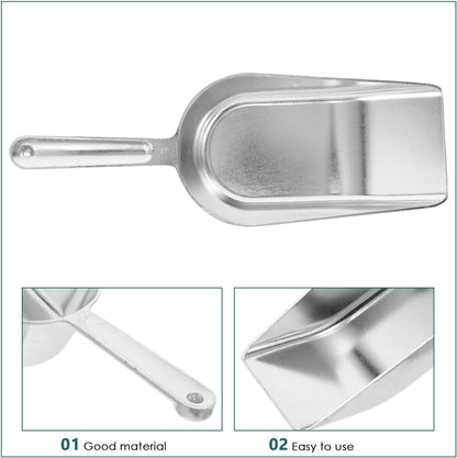 PRETYZOOM Ice Scoop for Freezer Metal Cube Shovel Grain Flour Food Machine Kitchen Bar Restaurant Dessert Shop 12x4.25x3.14 Inches Stainless Steel Utility Scoopers