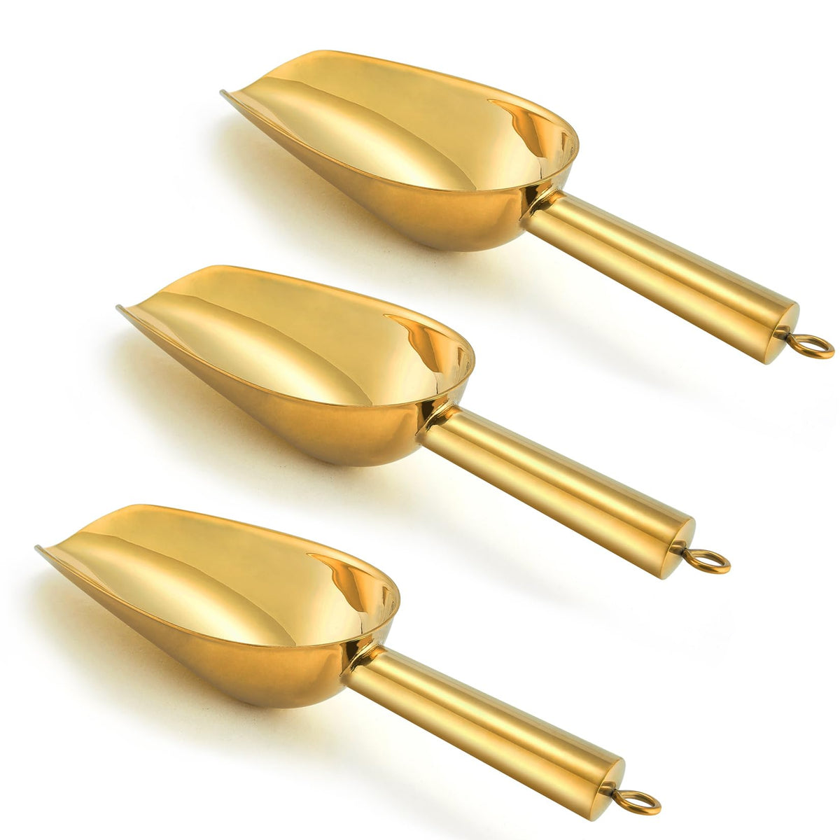 P&P CHEF Ice Scoop Set of 3, Stainless Steel Food Scoop,3+6+8 Oz & Silver