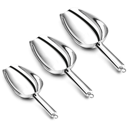 P&P CHEF Ice Scoop Set of 3, Stainless Steel Food Scoop,3+6+8 Oz & Silver