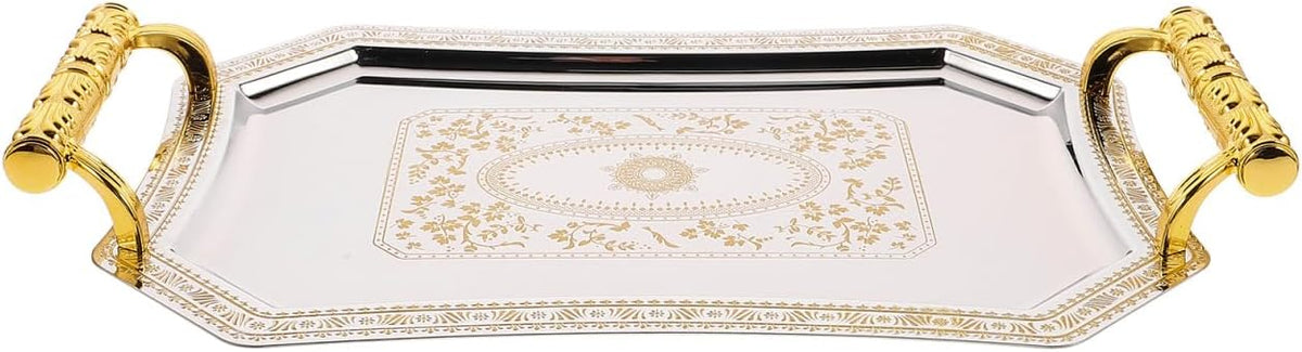 Amosfun Stainless Steel Serving Tray Golden 11.00X7.86X4.72in Modern