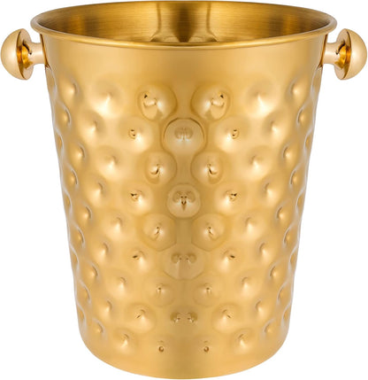 BARsics 5-Quart Metal Golden Champagne Bucket, Hammered Mirror Finish Stainless Steel Ice Bucket for Party, Wedding, Banquet (Gold)