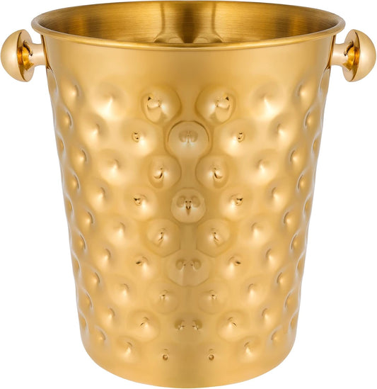 BARsics 5-Quart Metal Golden Champagne Bucket, Hammered Mirror Finish Stainless Steel Ice Bucket for Party, Wedding, Banquet (Gold)