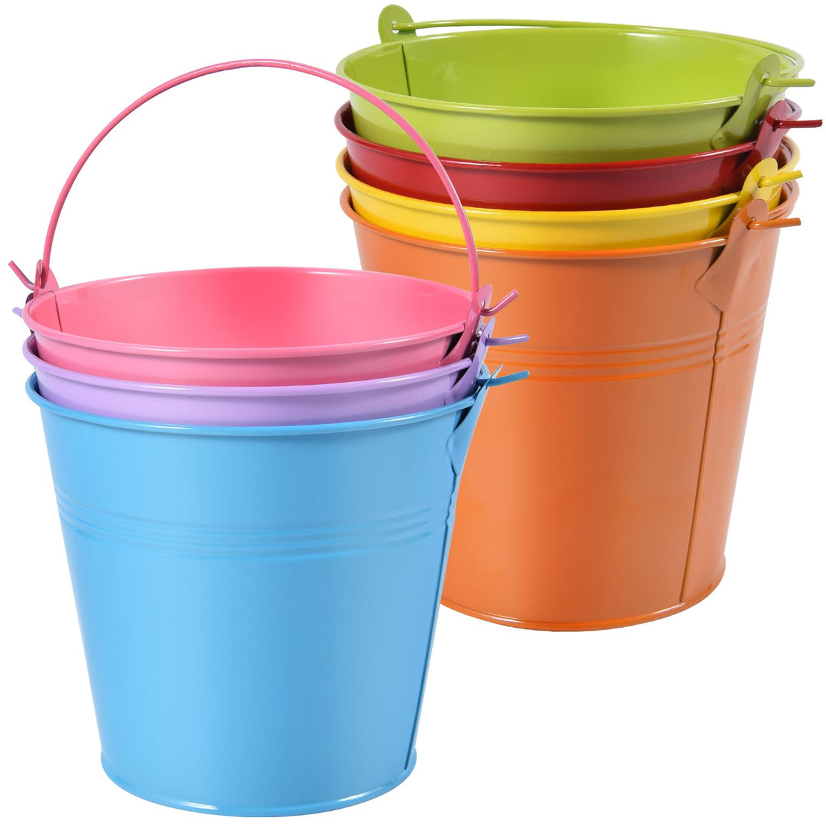 OBTANIM 7 Pack Red Metal Buckets with Handle Galvanized Ice Pails for Plants, Succulents, Party Favors Organizing, Rustic Home Decor or Classrooms Pencil Storage (7.1 x 5.2 inch)