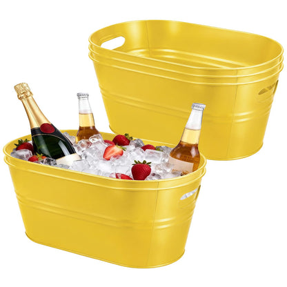 OBTANIM 3 Pack 4 Gallon Galvanized Ice Buckets Metal Champagne Drink Cooler Ice Tub with Carry Handles for Beer Cocktails Wine Beverage Home Parties Bar Cooling Supplies (Silvery)