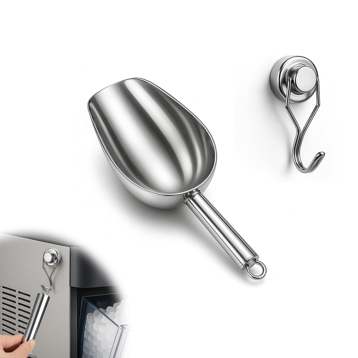Stainless Steel Ice Scoop for Freezer with Magnetic Hook