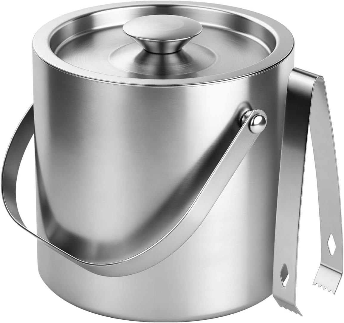 ChefBee 3L Double-Wall Stainless Steel Ice Bucket with Lid & Tongs