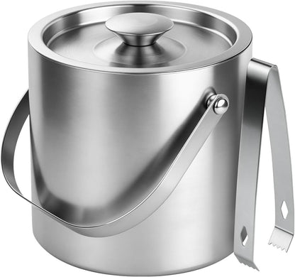 ChefBee 3L Double-Wall Stainless Steel Ice Bucket with Lid & Tongs