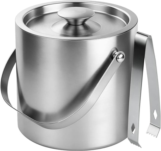ChefBee 3L Double-Wall Stainless Steel Ice Bucket with Lid & Tongs