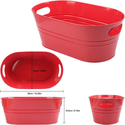 3 Pack 15.3" x 9" x 6" Red Metal Galvanized Tub with Handles, 3 Gallon Large Beverage Tubs for Parties, Beer, Wine, and Cocktails, Rust-Proof and Durable Ice Buckets