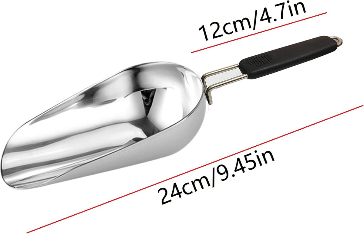 Stainless Steel 6 Ounce Ice Scoop With Good Grip Handle - Kitchen, Freezer, Dog Food, Popcorn Scoop - Dishwasher Safe
