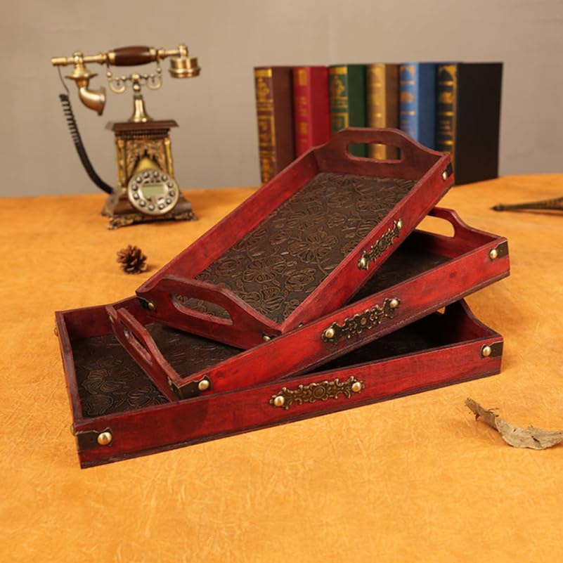 Wakauto Wooden Serving Tray Rectangular Tray with Cutout Handles 12.59 X 8.26 X 1.45 in Tea for Snacks Fruit Dry Goods Display Home Restaurant Storage