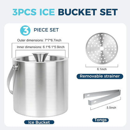 Ice Bucket 3L Stainless Steel Insulated Ice Buckets for Parties