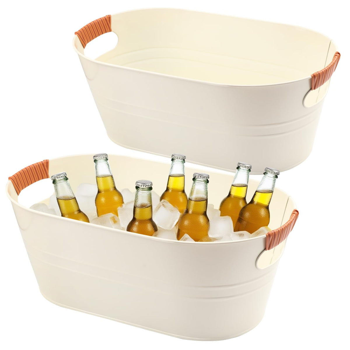 2 PCS Galvanized Tub Ice Bucket Set with Handles - 3.5 Gallon Galvanized Bucket Beverage Tubs for Parties, Large Metal Drink Ice Buckets for Beer, Wine, Cocktails & Outdoor Events
