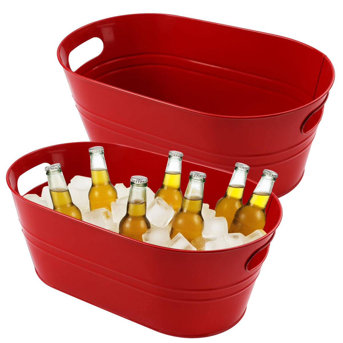 2 PCS Galvanized Tub Ice Bucket Set with Handles - 3.5 Gallon Galvanized Bucket Beverage Tubs for Parties, Large Metal Drink Ice Buckets for Beer, Wine, Cocktails & Outdoor Events