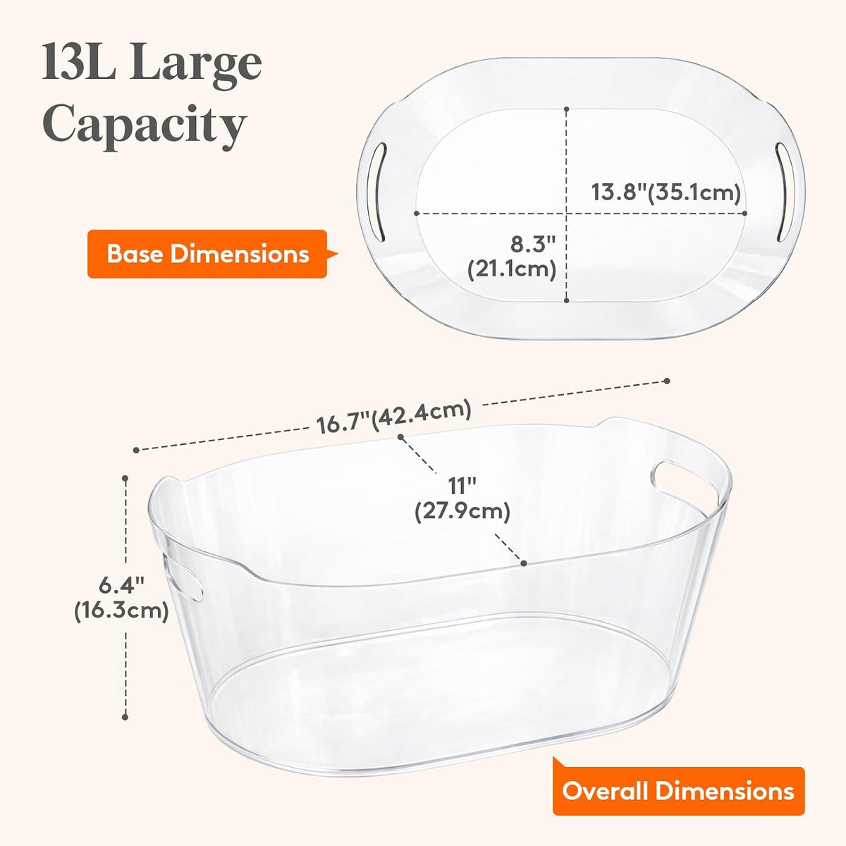 Lifewit 13L Plastic Ice Bucket for Parties 2 Pcs, BPA Free