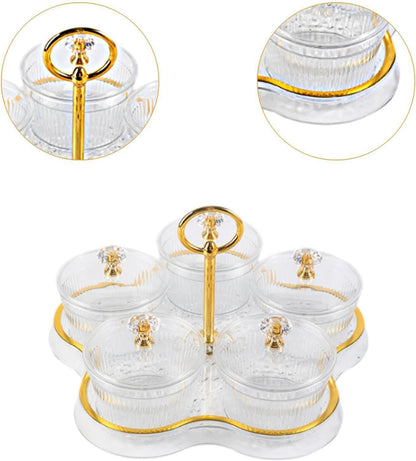 Dried Fruit Snack Serving Tray Divided Serving Dishes with Lid Dustproof, Multipurpose, Candy Nuts Dish for Wedding, Transparent 5 Grids