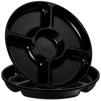 PLASTICPRO 5 Sectional Round Plastic Heavy duty Serving Tray/Platters White With Gold Rim Pack of 2