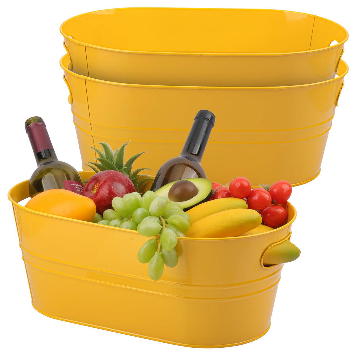 3 Pack 15.3" x 9" x 6" Red Metal Galvanized Tub with Handles, 3 Gallon Large Beverage Tubs for Parties, Beer, Wine, and Cocktails, Rust-Proof and Durable Ice Buckets