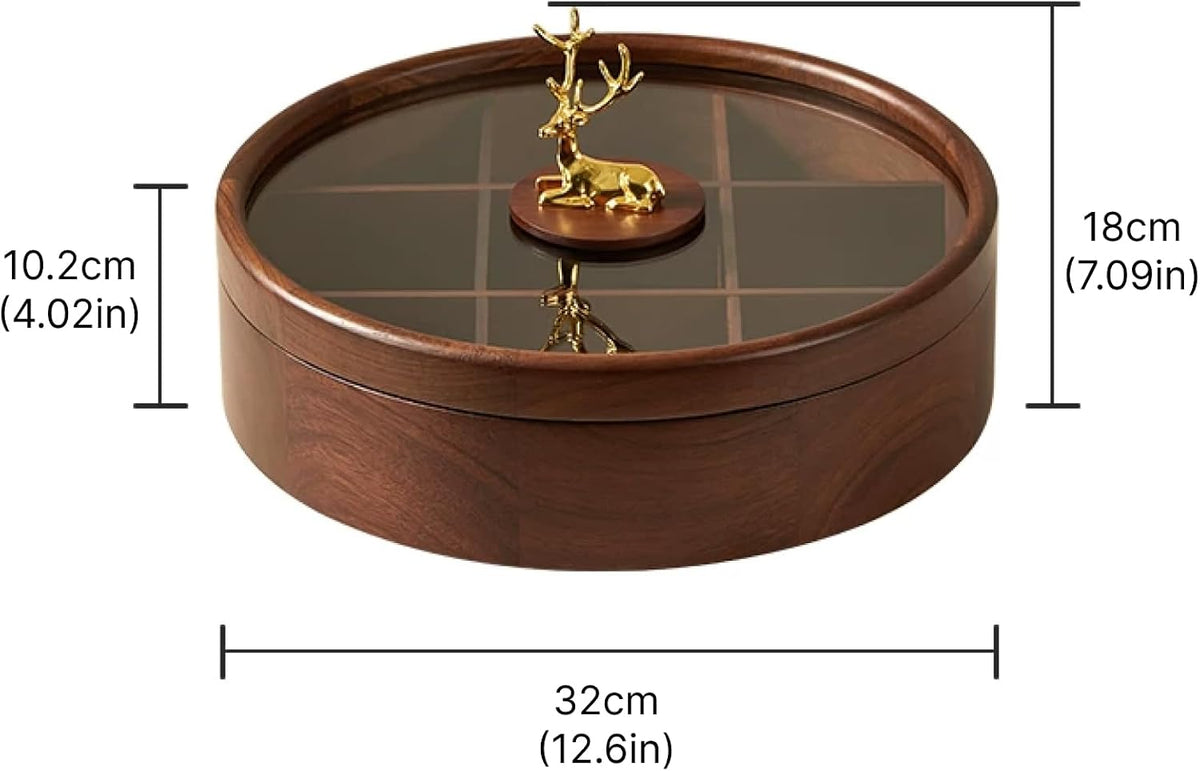 12" Wooden Serving Tray with Lid, 360° Rotating Snack Tray