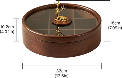 12" Wooden Serving Tray with Lid, 360° Rotating Snack Tray