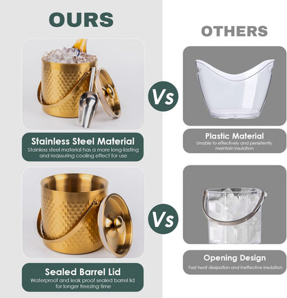 3L gold insulated ice buckets for parties with lid and scoop
