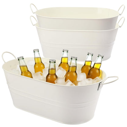 2 PCS Galvanized Tub Ice Bucket Set with Handles - 3.5 Gallon Galvanized Bucket Beverage Tubs for Parties, Large Metal Drink Ice Buckets for Beer, Wine, Cocktails & Outdoor Events