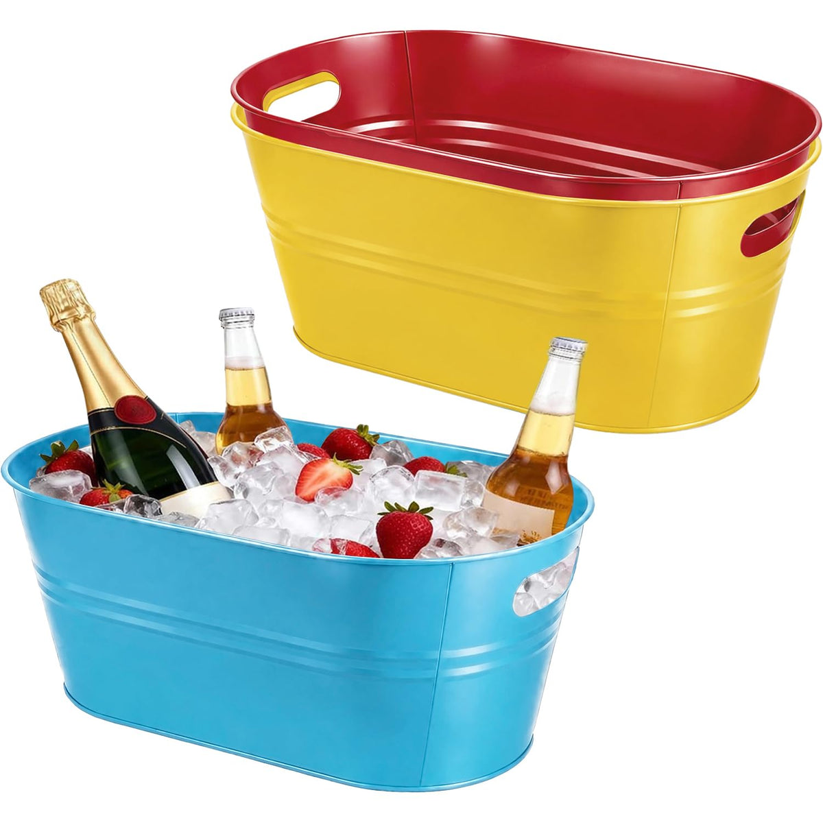OBTANIM 3 Pack 4 Gallon Galvanized Ice Buckets Metal Champagne Drink Cooler Ice Tub with Carry Handles for Beer Cocktails Wine Beverage Home Parties Bar Cooling Supplies (Silvery)