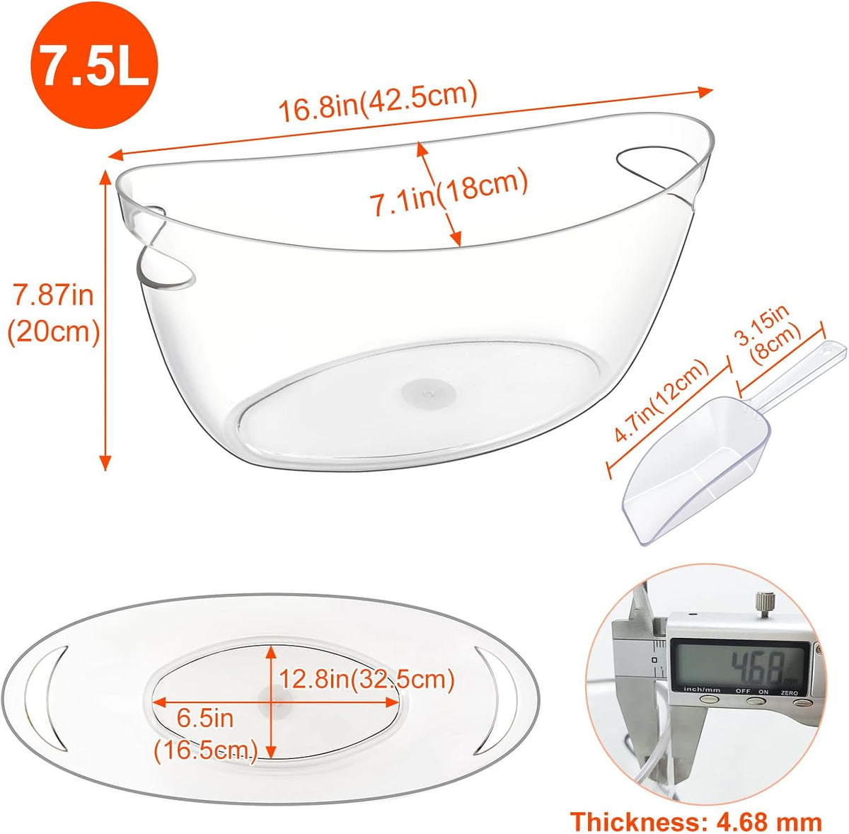 7.5L Ice Buckets for Parties, 2-Pack Clear Beverage Tub, Champagne Bucket