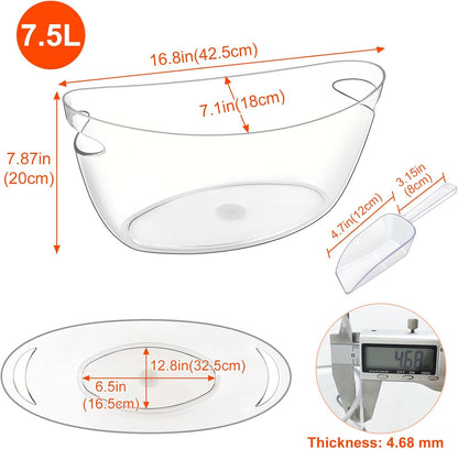7.5L Ice Buckets for Parties, 2-Pack Clear Beverage Tub, Champagne Bucket
