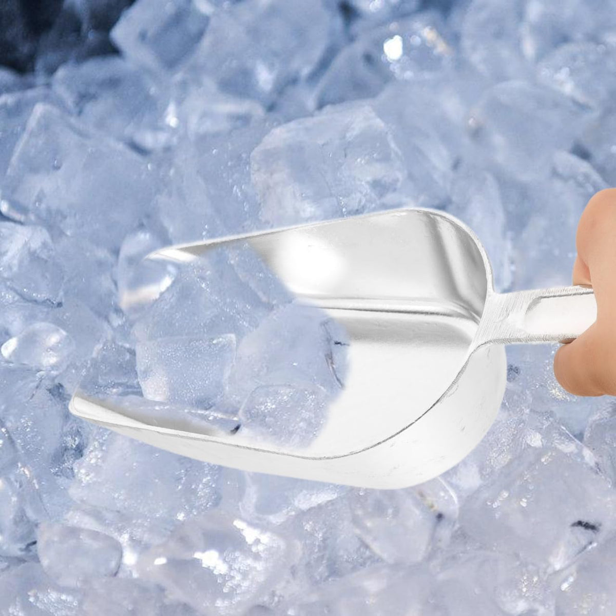 PRETYZOOM Ice Scoop for Freezer Metal Cube Shovel Grain Flour Food Machine Kitchen Bar Restaurant Dessert Shop 12x4.25x3.14 Inches Stainless Steel Utility Scoopers