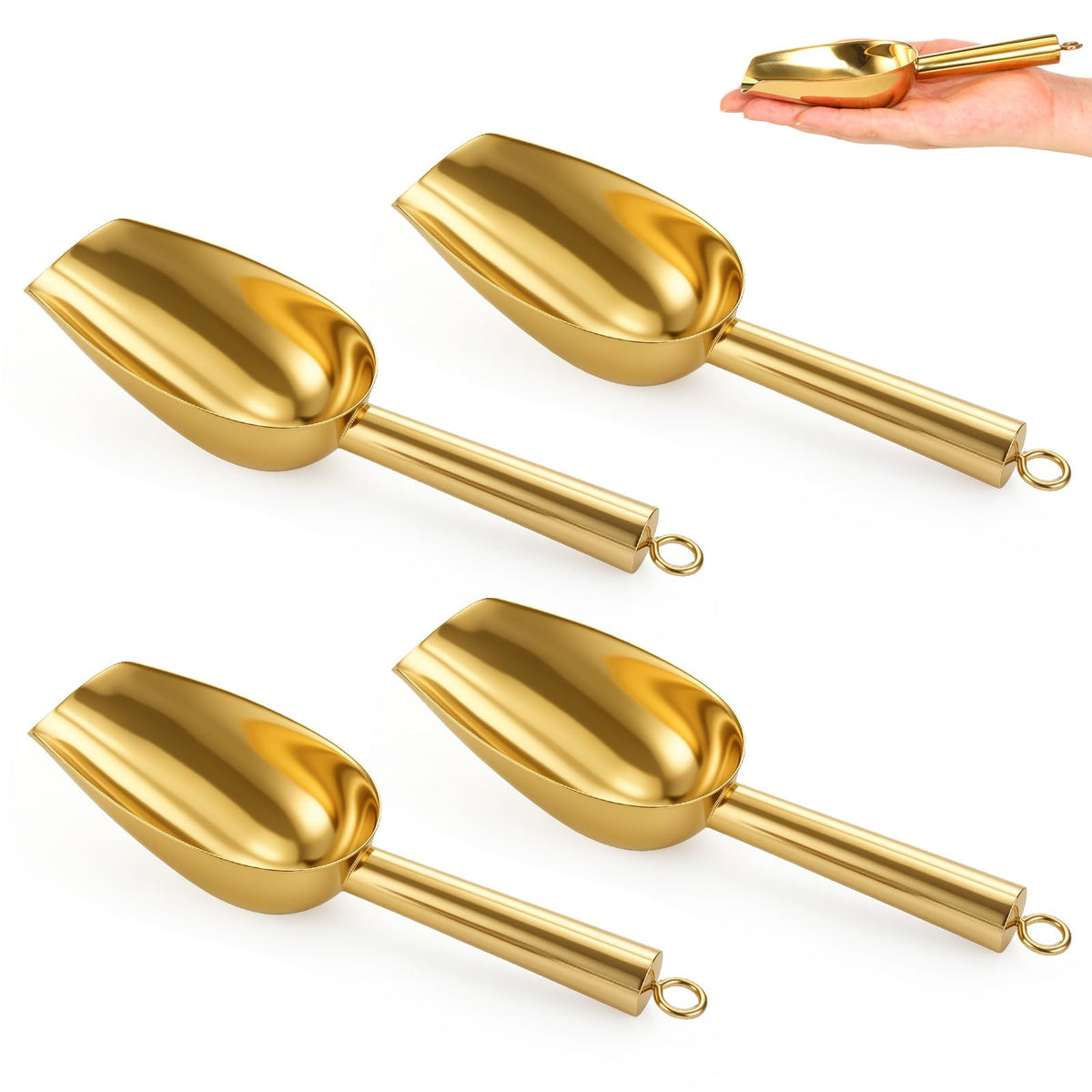 Mini Ice Scooper Set of 6, 3oz Stainless Steel Kitchen Scoops Metal Utility Scoops Stainless Steel Canister Small Ice Candy Scoop Utility for Kitchen Bar Party Wedding, Mirror Finish, Gold