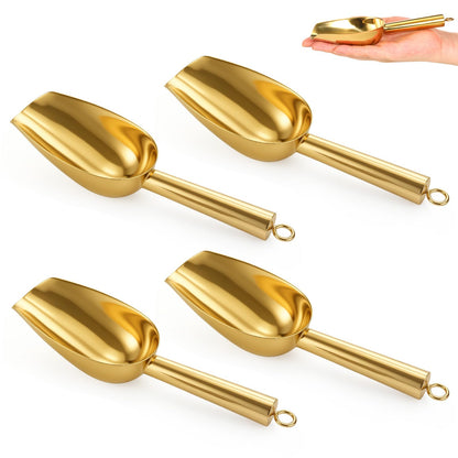 Mini Ice Scooper Set of 6, 3oz Stainless Steel Kitchen Scoops Metal Utility Scoops Stainless Steel Canister Small Ice Candy Scoop Utility for Kitchen Bar Party Wedding, Mirror Finish, Gold
