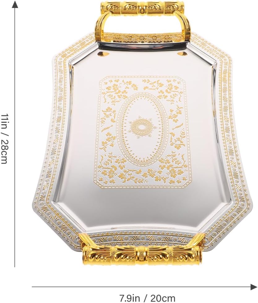 Amosfun Stainless Steel Serving Tray Golden 11.00X7.86X4.72in Modern