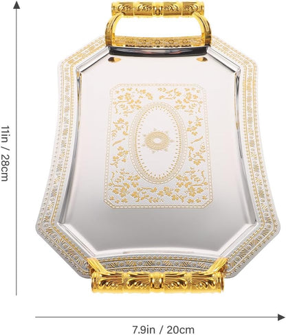 Amosfun Stainless Steel Serving Tray Golden 11.00X7.86X4.72in Modern