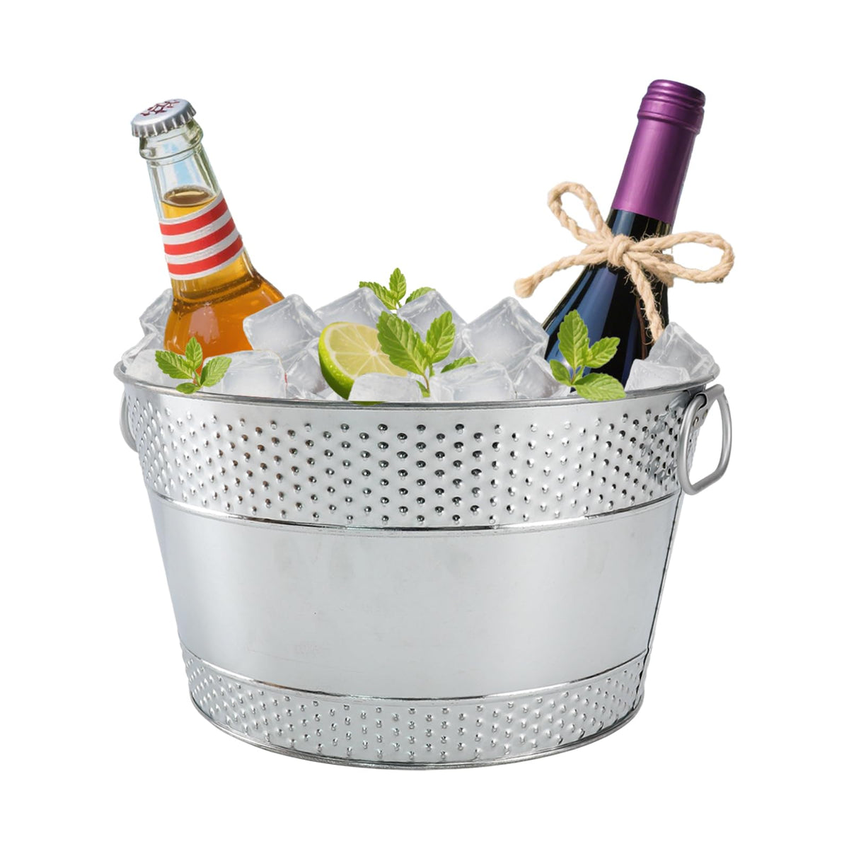 Galvanized Beverage Tub, 3 Gallon Ice Buckets Metal Drink Buckets with Handles for Champagne Cocktails Wine Beer for Catering MimosaBars Parties, White