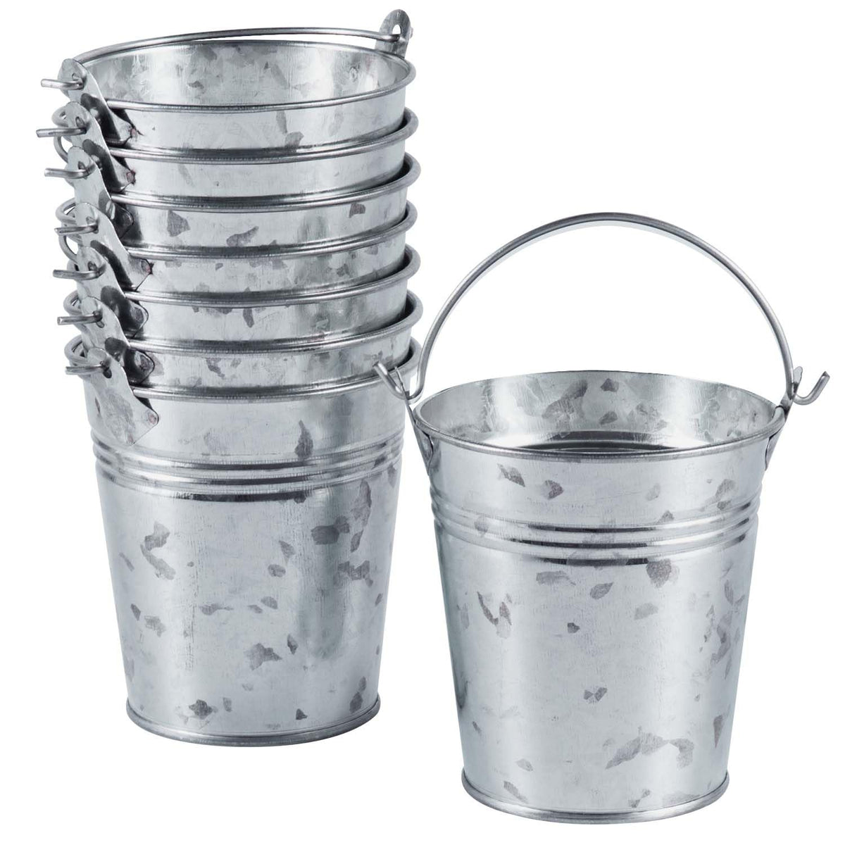 OBTANIM 8 Pack Galvanized Metal Buckets with Handle Ice Pails for Plants, Succulents, Party Favors Organizing, Rustic Home Decor or Classrooms Pencil Storage (7 x 5.1 inch)