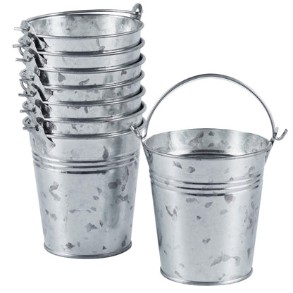 OBTANIM 8 Pack Galvanized Metal Buckets with Handle Ice Pails for Plants, Succulents, Party Favors Organizing, Rustic Home Decor or Classrooms Pencil Storage (7 x 5.1 inch)