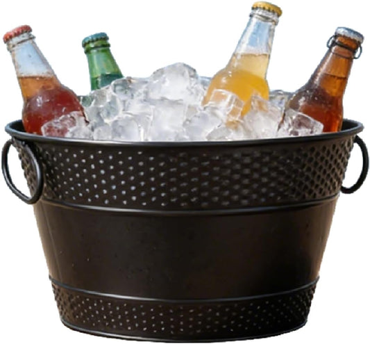 Beverage Tub Large Ice Bucket for Party, Thick Metal Galvanized Tub Drink Buckets, Beverage Bucket with Handles, Drink Bucket for Indoor & Outdoor Parties (1PC Black)