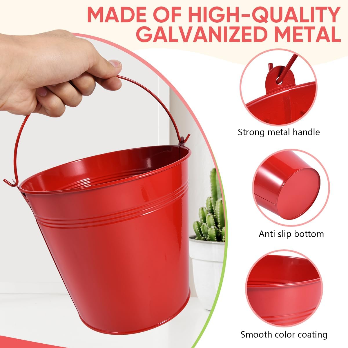 OBTANIM 7 Pack Red Metal Buckets with Handle Galvanized Ice Pails for Plants, Succulents, Party Favors Organizing, Rustic Home Decor or Classrooms Pencil Storage (7.1 x 5.2 inch)